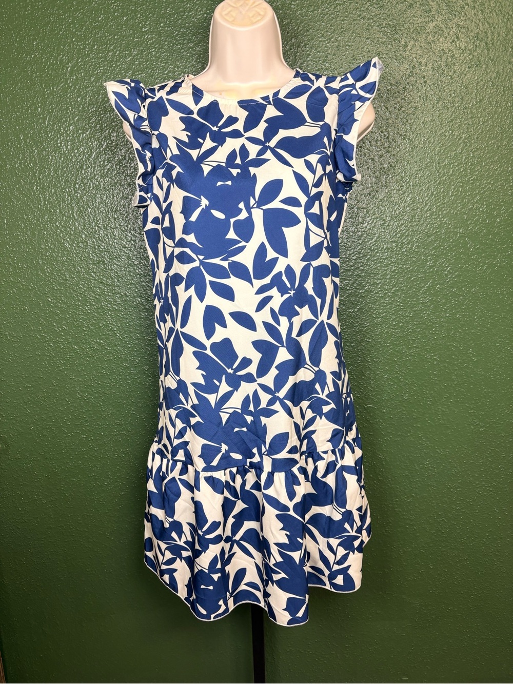 SHEIN Blue & White Floral Summer Ruffle Mini Dress size small